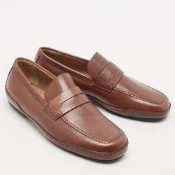 Louis Vuitton Brown Leather Penny Slip On Loafers Size 40.5