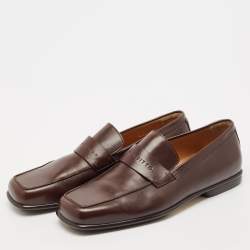 Louis Vuitton Dark Brown Leather Square Toe Loafers Size 40.5