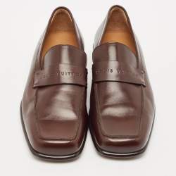 Louis Vuitton Dark Brown Leather Square Toe Loafers Size 40.5