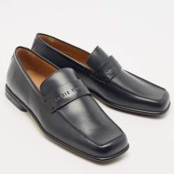 Louis Vuitton Navy Blue Leather Square Toe Loafers Size 40.5