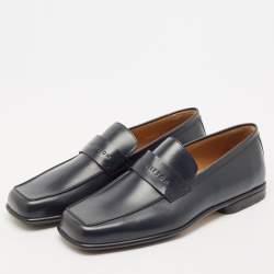 Louis Vuitton Navy Blue Leather Square Toe Loafers Size 40.5