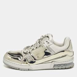 Louis Vuitton Silver Mirror Leather LV Trainer Sneakers Size 44