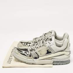 Louis Vuitton Silver Mirror Leather LV Trainer Sneakers Size 44