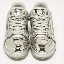 Louis Vuitton Silver Mirror Leather LV Trainer Sneakers Size 44