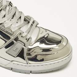 Louis Vuitton Silver Mirror Leather LV Trainer Sneakers Size 44