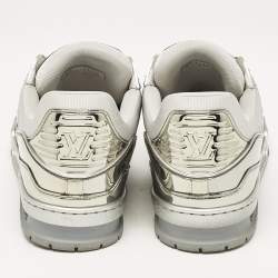 Louis Vuitton Silver Mirror Leather LV Trainer Sneakers Size 44