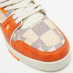 Louis Vuitton Orange/White Damier Leather LV Trainer Sneakers Size 44