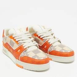 Louis Vuitton Orange/White Damier Leather LV Trainer Sneakers Size 44