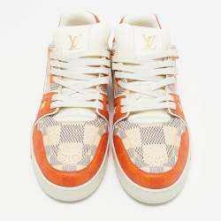 Louis Vuitton Orange/White Damier Leather LV Trainer Sneakers Size 44