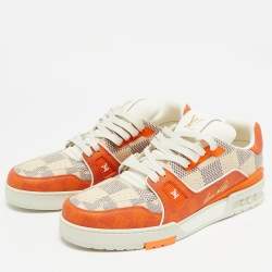 Louis Vuitton Orange/White Damier Leather LV Trainer Sneakers Size 44