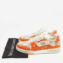 Louis Vuitton Orange/White Damier Leather LV Trainer Sneakers Size 44
