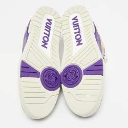 Pre Owned Louis Vuitton Purple/White Damier Leather LV Trainer Sneakers Size 44