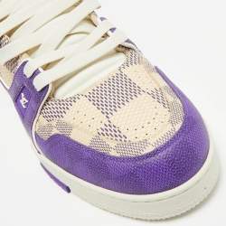 Pre Owned Louis Vuitton Purple/White Damier Leather LV Trainer Sneakers Size 44