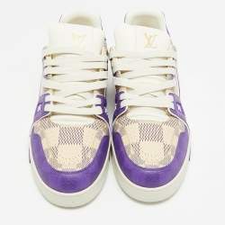 Pre Owned Louis Vuitton Purple/White Damier Leather LV Trainer Sneakers Size 44