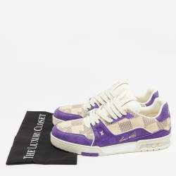 Pre Owned Louis Vuitton Purple/White Damier Leather LV Trainer Sneakers Size 44
