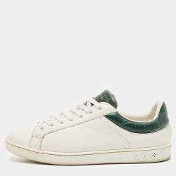Louis Vuitton White/Green Crocodile Leather and Leather Luxembourg Lace Up Sneakers Size 41.5