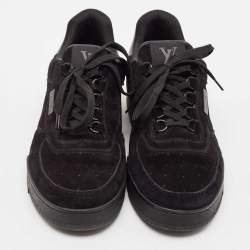 Louis Vuitton Black Leather and Suede LV Trainer Lace Up Sneakers Size 43