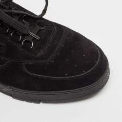 Louis Vuitton Black Leather and Suede LV Trainer Lace Up Sneakers Size 43