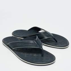 Louis Vuitton Navy Blue Leather and Rubber Thong Sandals Size 43