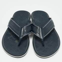 Louis Vuitton Navy Blue Leather and Rubber Thong Sandals Size 43