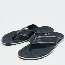 Louis Vuitton Navy Blue Leather and Rubber Thong Sandals Size 43