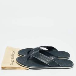 Louis Vuitton Navy Blue Leather and Rubber Thong Sandals Size 43