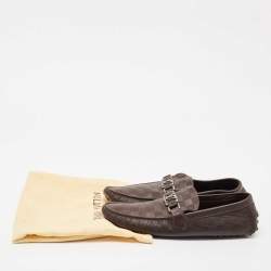 Louis Vuitton Dark Brown Damier Embossed Leather Hockenheim Slip On Loafers Size 42.5