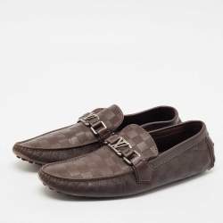 Louis Vuitton Dark Brown Damier Embossed Leather Hockenheim Slip On Loafers Size 42.5