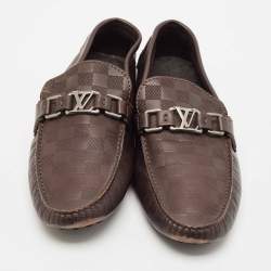 Louis Vuitton Dark Brown Damier Embossed Leather Hockenheim Slip On Loafers Size 42.5