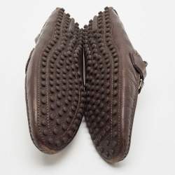 Louis Vuitton Dark Brown Damier Embossed Leather Hockenheim Slip On Loafers Size 42.5
