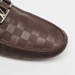 Louis Vuitton Dark Brown Damier Embossed Leather Hockenheim Slip On Loafers Size 42.5