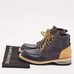 Louis Vuitton Navy Blue/Brown Leather and Canvas Ankle Boots Size 41.5