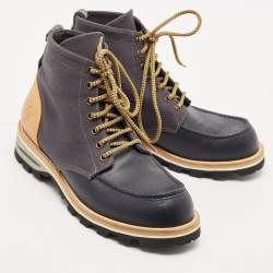Louis Vuitton Navy Blue/Brown Leather and Canvas Ankle Boots Size 41.5