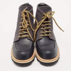 Louis Vuitton Navy Blue/Brown Leather and Canvas Ankle Boots Size 41.5