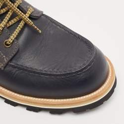 Louis Vuitton Navy Blue/Brown Leather and Canvas Ankle Boots Size 41.5