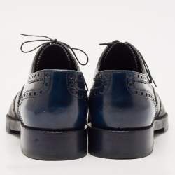 Louis Vuitton Black/Navy Blue Brogue Leather Lace Up Oxfords Size 42