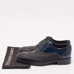 Louis Vuitton Black/Navy Blue Brogue Leather Lace Up Oxfords Size 42