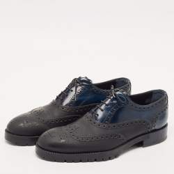 Louis Vuitton Black/Navy Blue Brogue Leather Lace Up Oxfords Size 42