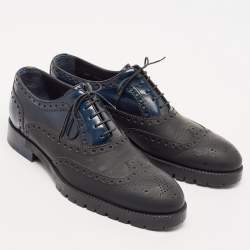Louis Vuitton Black/Navy Blue Brogue Leather Lace Up Oxfords Size 42