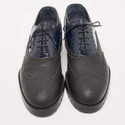 Louis Vuitton Black/Navy Blue Brogue Leather Lace Up Oxfords Size 42