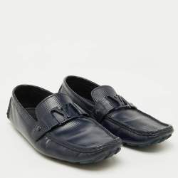 Louis Vuitton Navy Blue Leather Monte Carlo Slip On Loafers Size 42.5