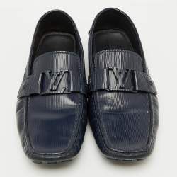 Louis Vuitton Navy Blue Leather Monte Carlo Slip On Loafers Size 42.5