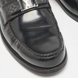 Louis Vuitton Black Leather and Monogram Eclipse Canvas Major Loafers Size 42.5