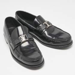 Louis Vuitton Black Leather and Monogram Eclipse Canvas Major Loafers Size 42.5