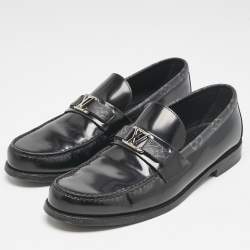 Louis Vuitton Black Leather and Monogram Eclipse Canvas Major Loafers Size 42.5