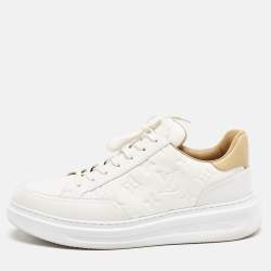 Louis Vuitton White/Beige Leather Beverly Hills Low Top Sneakers Size 40.5