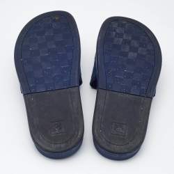 Louis Vuitton Blue Damier Embossed Rubber Waterfront Flat Slides Size 45