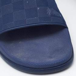 Louis Vuitton Blue Damier Embossed Rubber Waterfront Flat Slides Size 45