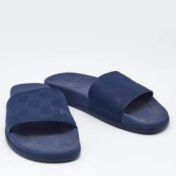 Louis Vuitton Blue Damier Embossed Rubber Waterfront Flat Slides Size 45