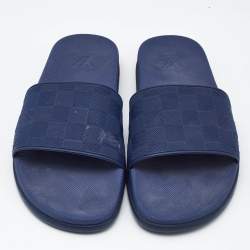 Louis Vuitton Blue Damier Embossed Rubber Waterfront Flat Slides Size 45